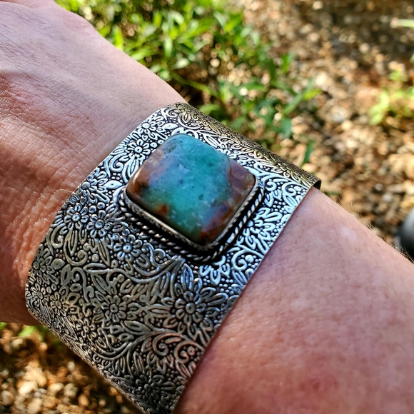 New Chrysoprase 925 Silver Cuff Bracelet. - Picture 4 of 10
